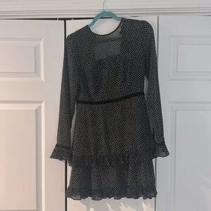 Chic Black and White Polka Dot Long Sleeve Dress